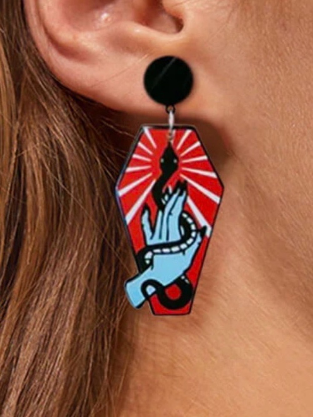 Hand & Snake red Coffin Drop Earrings - Women Jewelry